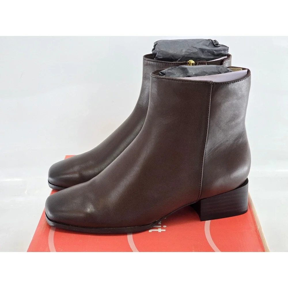 Easy Spirit Sidney Ankle Boots Women 5.5 Dark Brown Leather Square Toe - New